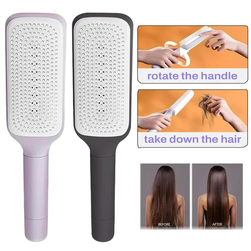 Twistclean - Self-Cleaning Anti-Static Massage Comb Scalable Rotate Lifting Self Cleaning Hairbrush